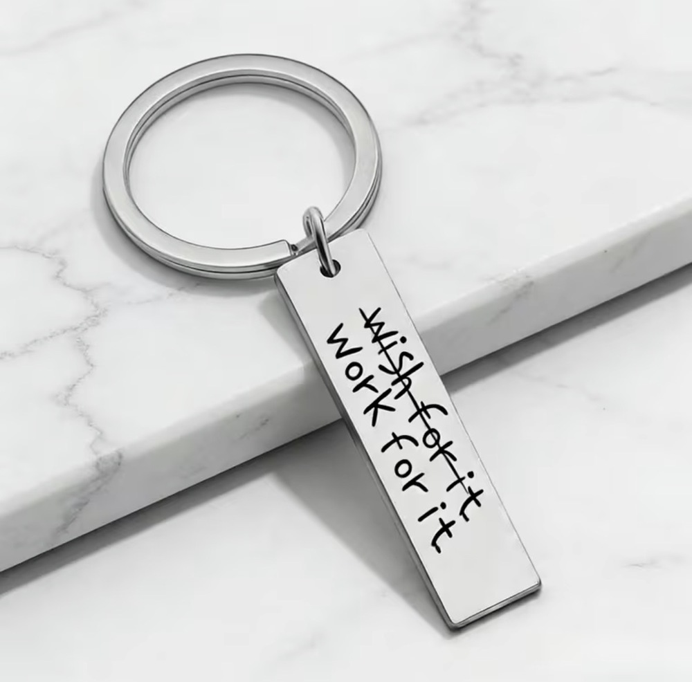 3/$25 Wish For It Work For It Motivational Stainless Steel Keychain NEW